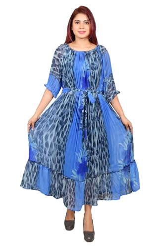 Image of Women's Gown Dress Georgette Fabric 3 /4 Sleeve Summer Wear One Piece Girls Dress Western Party Casual Wear Outfits for Ladies (Blue)