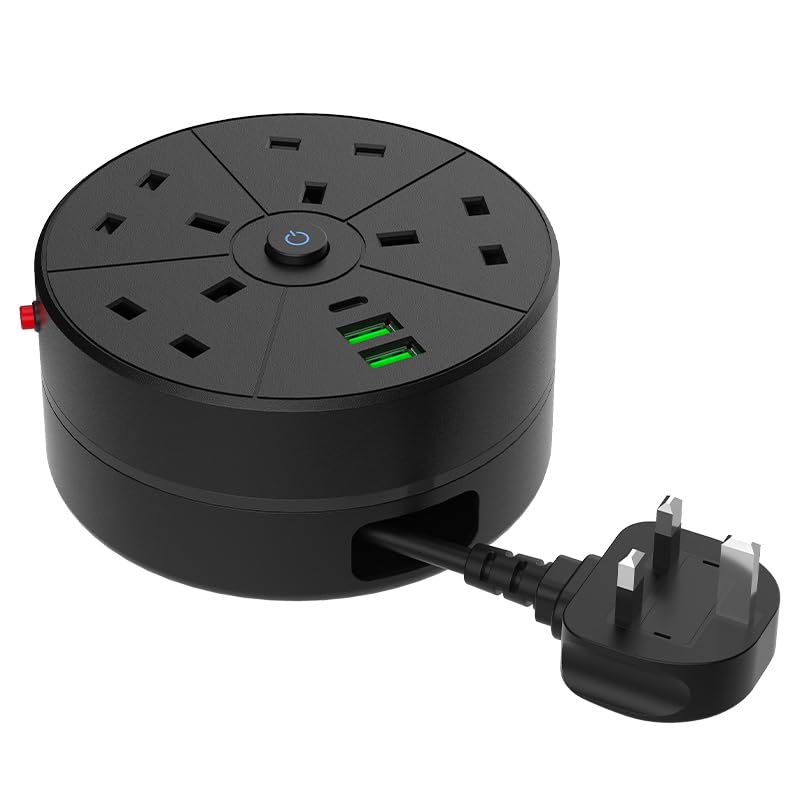 Extension Lead With USB Slots,4 Way Rollable Retractable Plug Power Strip