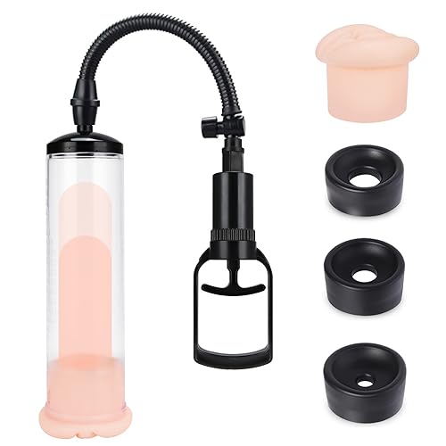 Soxeeh ペニスポンプ 真空陰茎ポンプ 手動式ペニスポンプ オナホール付き 吸圧式 強力吸引 替えヘッド3つ付き 男性用 日本語取扱説明書付き Blackのサムネイル