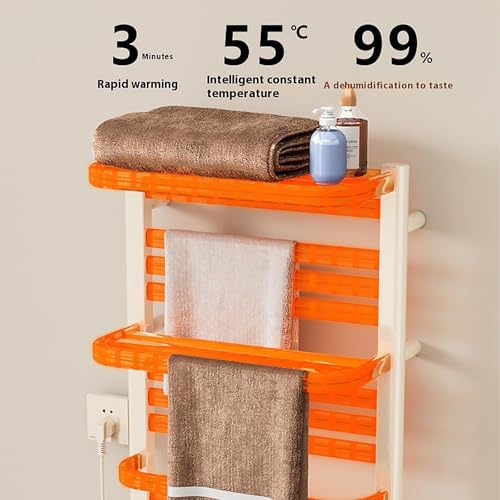 Smart Electric Heated Towel Rail 55x45cm Wall-Mounted Towel Warmer with LED Touch Control 12H Timer 20KG Load-Bearing Intelligent Thermostat for Bathroom White