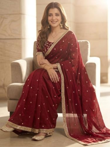Image of Space Sattin Multi Sequence Full Worked Saree With Original Mirror Lace & Havey Sequence Full Worked Unstitched Blouse Piece