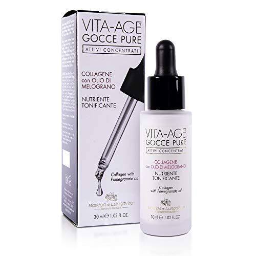Bottega di LungaVita Natural Products VITA-AGE PURE ACTIVE GOUTTES CONCENTRÉES - COLLAGÈNE À L'HUILE DE GRENADE - Utile pour redonner densité et tonus à la peau, en prévenant l'apparition de nouvelles rides