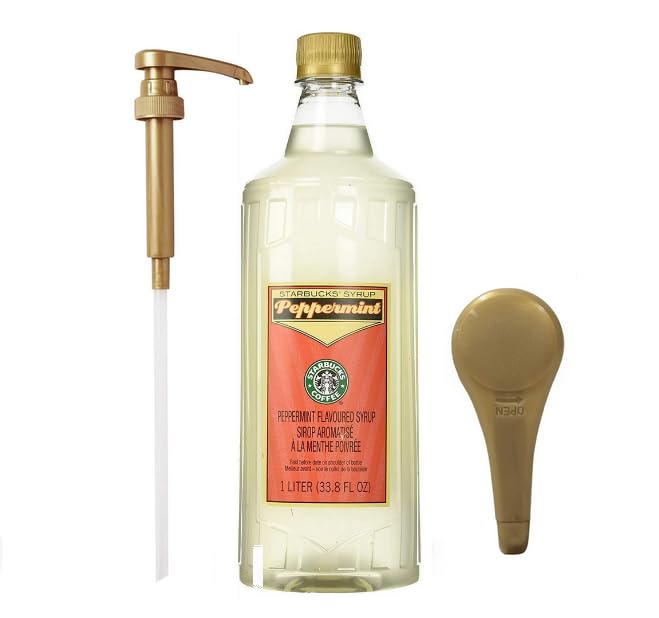 Peppermint Syrup 1 Liter Bottle Bundle - Authentic Syrup, Premium Taste - Perfect for Starbucks Coffee, Lattes, and Desserts with KK&A Collection Gold Pump