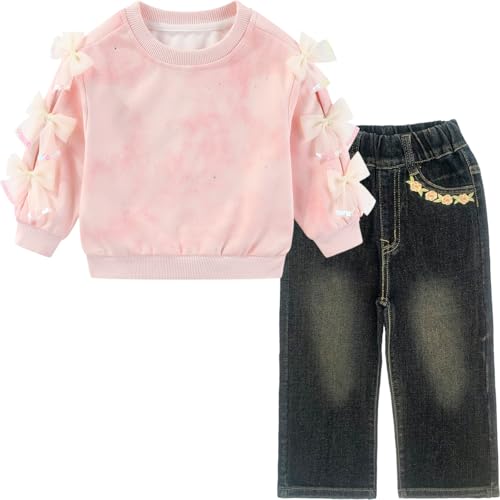 Image of Peacolate 2-7T Spring Fall Summer Little Girls 2pcs Clothing Set T Shirt and Jeans