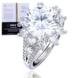 HALUKAKAH Anillo para Mujer con Moissanita D5,0 ct Plata de Ley 925 Baño en Platino con Certificado,Diamantes de Laboratorio Redondo Vintage Engaste Garras,para Compromisos,Bodas,Talla Ajustable