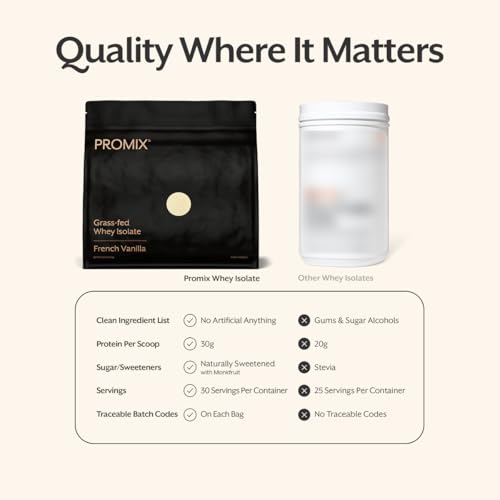 Image of ProMix Nutrition Whey Protein Isolate Powder, Vanilla - Grass-Fed - Post Workout Fitness & Nutrition Shakes, Smoothies, Baking & Cooking Recipes - Gluten-Free & Keto-Friendly - 2.5 Pound (Pack of 1)