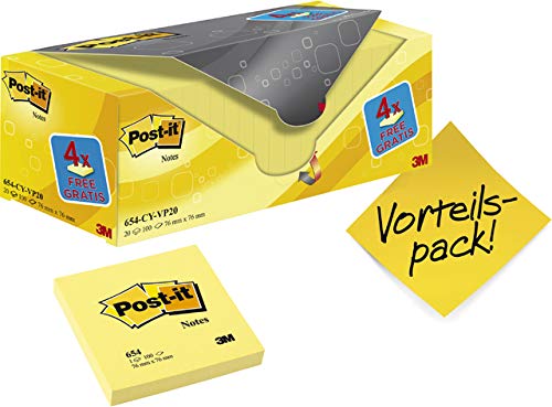 Post-it - Bloc de notas autoadhesivas, 76 x 76 mm, 20 unidades, color amarillo