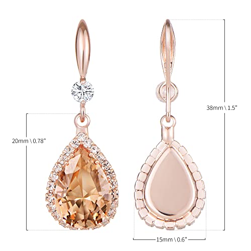 Linawe Rose Gold Yellow Earrings For Women Girls, Diamond Dangle Drop Chandelier Rhinestone Citrine Cubic Zirconia Crystal Wedding Earrings, Lemon Jewelry Set #TOP4