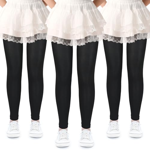 KOOOGEAR Confezione da 3 collant da balletto per ragazze, da danza, senza piedi, in microfibra, per ragazze e bambini, 3 pezzi di colore nero, 11-13 Jahre