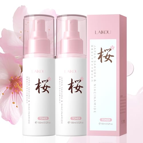 LAIKOU Sakura Toner Hydratant Apaisant, 2 x 100ml Tonic Visage, Hydratant, Apaisant et Éclaircissant – Lotion Tonique pour Peau Sèche, Mixte ou Sensible