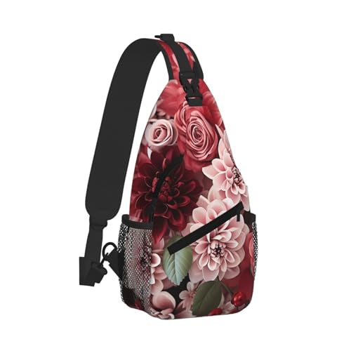 Mochila tipo crossbody con diseño floral roja miniatura 2