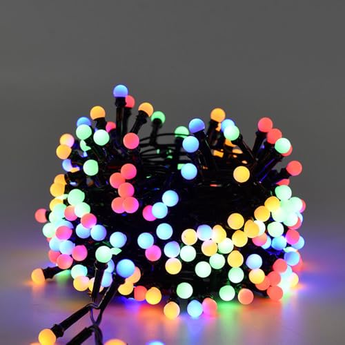 Generico Catena luminosa LED a sfera 500 luci su cavo nero 10 m, 8 modalità, uso interno ed esterno, prolungabile fino a 20 m, IP44 (Luce multicolor)