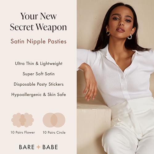 40 Pieces Satin Nipple Pasties - Hypoallergenic, Disposable, Adhesive Breast Pasties - Nude Nipple Covers No-Show2