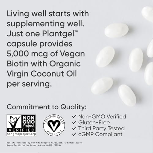Sports Research FG113A Vegan Biotin 5000Mcg With Organic Coconut Oil | Extra Strength Biotin Vitamin B7 Supplement For Hair & Skin Support | Non-Gmo Verified, Soy Free thumb #3