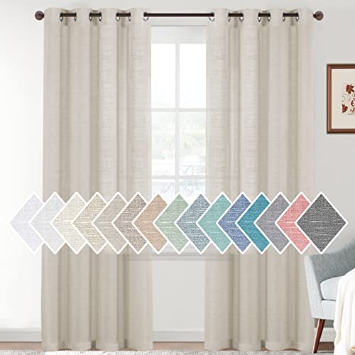 H.VERSAILTEX Natural Linen Blended Semi Sheer Curtains 84 Inches Long Rich Linen Textured Window Draperies for Living, Country Rustic Curtain Drapes for Village Cabin Garden (Linen, 2 Panels)