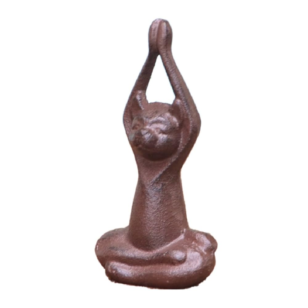 Vintage rustykalne dekoracyjne zwierzę poza antyczny odlew z żelaza kotek kot joga figurka statua rzeźba pokój małżeński biuro w domu kryty odkryty ozdoba (B)