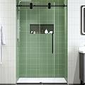 FELYL 44-48" W x 76" H Frameless Shower Door Frameless Single Sliding Shower Door in Matte Black with 3/8" (10mm) Clear Tempered Glass with Protective Coating Treatment