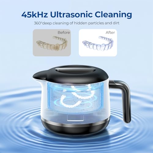 Dental Ultrasonic Retainer Cleaner Machine: Dental Cleaning Pod for Denture/Mouth Guard/Aligner/Night Guard/Braces/Toothbrush Heads/Jewelry - 45kHz Retainer Cleaner with Digital Timer & 200ML