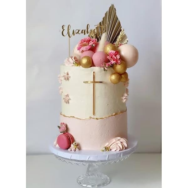 XIAOYUE 12pcs of First Communion Cross Cake Topper,Cross Cake Topper,Slim Acrylic Cross Christening Baptism Confirmation,Acrylic Cross Cake decoration (4'', Gold Mirror) by XIAOYUE - Image 3