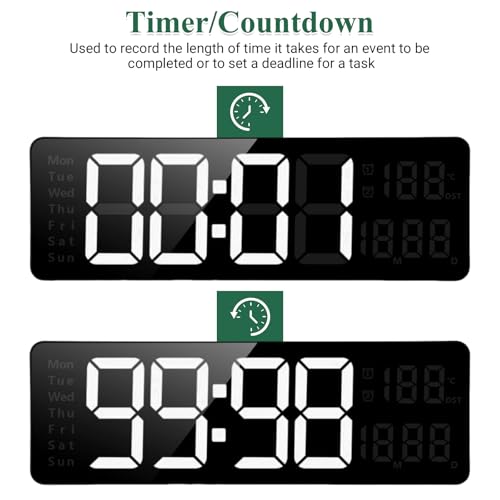 Grande horloge murale numérique LED avec télécommande et variateur - 4