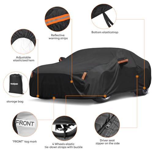 Image of Car Cover Custom Fit for Ford Mustang 1994-2026, Outdoor Waterproof All Weather Heavy Duty Full Exterior GT Cover for Sun Rain Snow UV Dust Protection with Door Zipper