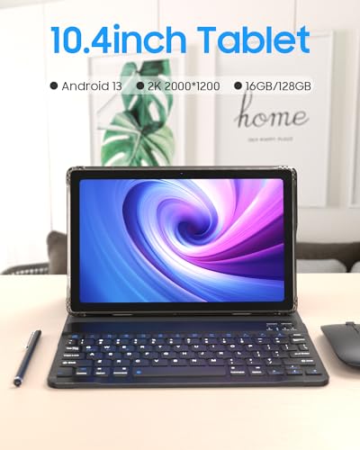 Image of PEICHENG Tablet with Keyboard and Case, Android 13.0 10.4 inch, 16GB RAM + 128GB ROM, 2000x1200 2K FHD, Powerful 2.0GHz 2.4G & 5G CPU & WiFi 6, Bluetooth 5.0, 2 in 1 Tab, Color