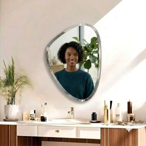 Image of Creative Arts n Frames 14x20 inch 5mm Thick Beveled Smooth Edges Frameless Wall Mount HD Mirror Home Office Hotel Decor for Living Restroom Bedroom Bathroom (Irregular Shape 14x20 inch HD Mirror.)