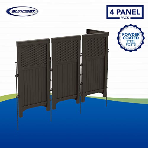 Suncast 4 Freestanding Wicker Resin Reversible Panel Outdoor Screen Enclosure, Brown - Image 3