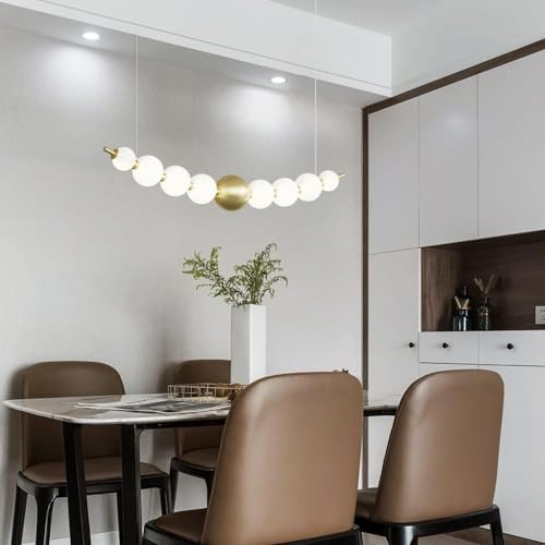 Lustres tout en cuivre LED 4000K : lampe suspendue design de bar et restaurant avec bande perlée