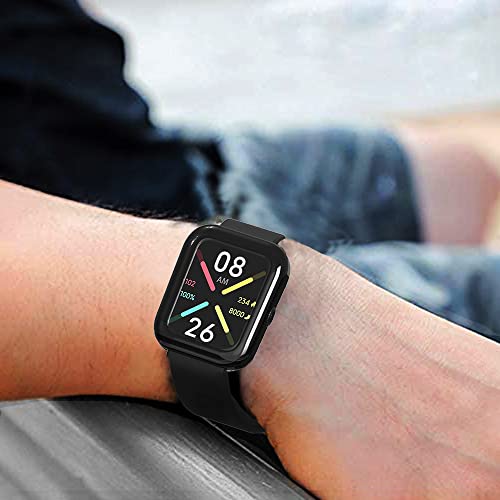 Image of Sounce Watch Case Compatible with ‎Noise Colorfit Pulse Go Buzz Tempered Glass Screen Protector, HD Clear Touch Sensitive Ultra-Thin TPU Protective Cover (Black)