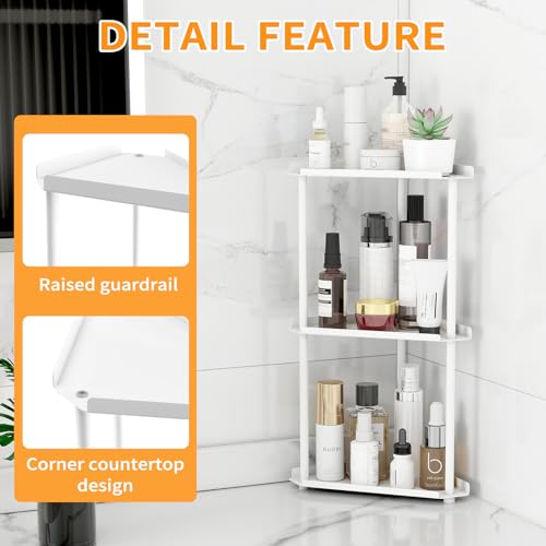Image of Jesginboo 3 Tier Bathroom Counter Organizer, Vanity Organizer Corner Shelf | Skincare, Makeup Countertop Organizers, Kitchen, Bathroom Counter Storage, White
