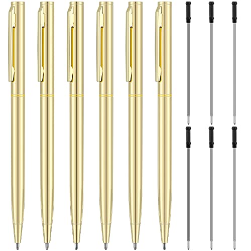 6 Pieces Metallic Ballpoint Pen Slim Retractable Ballpoint Pen Black Ink Metal Pen Mini Conical Ballpoint Pen and 6 Refills for Wedding Business Office Student Teacher, 1.0mm Medium Point (Gold) 6 Pieces Metallic Ballpoint Pen Slim Retractable Ballpoint Pen Black Ink Metal Pen Mini Conical Ballpoint Pen and 6 Refills for Wedding Business Office Student Teacher, 1.0mm Medium Point (Gold)