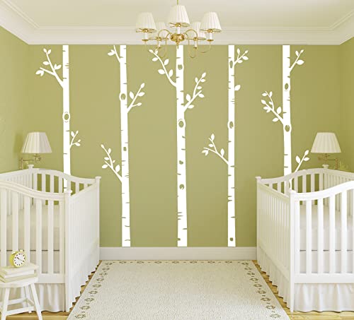 Giant Tree Wall Decals 5 Birch Tree Wall Stickers Woodland Wall Stickers For Baby Kids Nursery Bedroom Living Room Wall Decorations (72", White) #TOP4