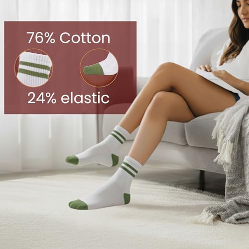 Mini Crew Socks for Women 4-Pack Cushioned Bottom Retro Striped Socks vintage sock2