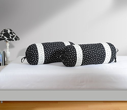 Image of Swayam Set of 2 Pure Cotton Bolster Cover | 30x30 Inch | Soft Breathable Masnad Cover 200TC | Durable & Washable | Ethnic Motif Print Bolster Cover for Diwan, Bed & Sofa - Black