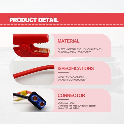 stymart EC5 Jump Starter Cable with Battery Clamps, Booster Jupmper Cables Automotive Replacement Jump Starter for 12V Replacement Alligator Clips to EC5 Connector Car Jumper Cable - Thumbnail 2