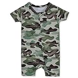 Gerber Unisex Baby Buttery Soft Short Sleeve Romper with Viscose Made from Eucalyptus, Camo, 3-6 Months