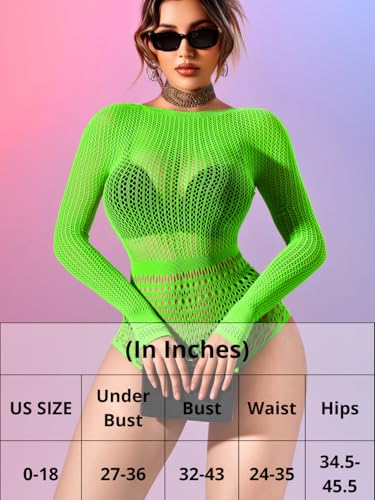 Image of Kaei&Shi Sexy Hollow Rave Outfits, Fishnet Bodysuit Fits US Women Sizes 0-18, Sheer Lace Glow Party Tops Festival Mesh