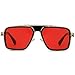 Trendy Retro Sunglasses for Men Women Classic Stark Vintage Shades 70s Italian Fashion Square Metal Glasses (Red Lens/Black Gold Frame, 56)