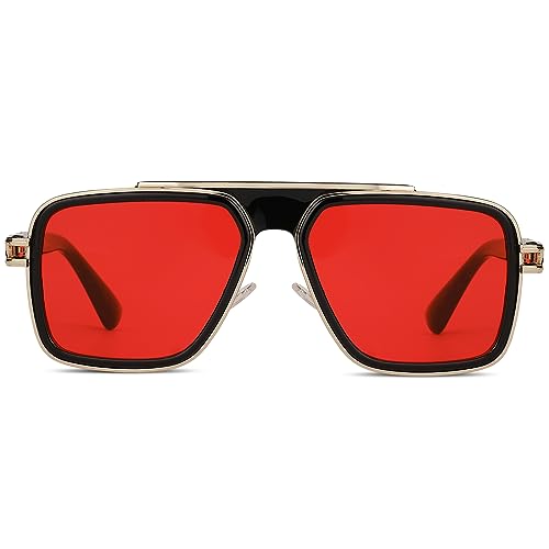 Image of Freckles Mark Trendy Retro Sunglasses for Men Women Stark Vintage Shades 70s Italian Fashion Square Metal Glasses