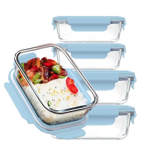 Glass Food Storage Containers 5 Pack,Three Sizes Glass Meal Prep