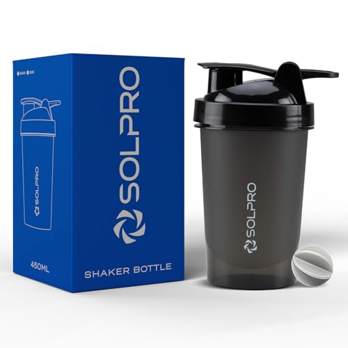 Solpro Fury Shaker Bottle | 450mL | Portable and Leak-Proof | Non-Slip Grip | Ideal for Protein Shakes, Smoothies, Pre Workout and More | BPA Free (Black) Polypropylene