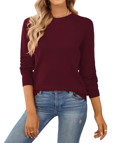 Image of QUALFORT Women's 100% Cotton Sweater, Basic Lightweight Long Sleeve Pullover