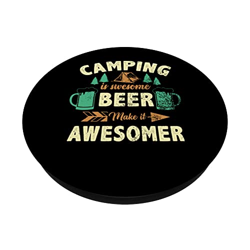 Camping & Vintage Hiking I Camping Drinking I Retro Camper PopSockets Swappable PopGrip, Black - Image 2
