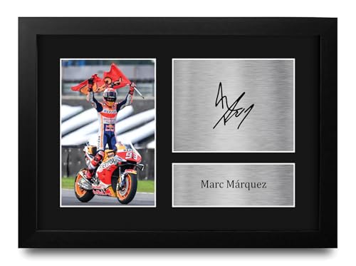 HWC Trading Marc Márquez Honda MOTO GP Cadeaux imprimés photo autographe signée pour les fans de course MotoGP - A4 Encadré