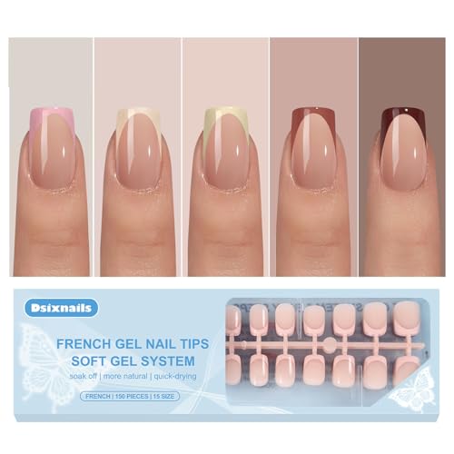 Dsixnails Skin Tones French Tip Press on Nails, 150Pcs Short Square Matte