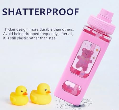Image of Kawaii Water Bottle for Girls with Straw & Movable Handle | Cute Plastic Bottle with 2D & 3D Stickers | Stylish School & Travel Bottle for Kids (750 ml)