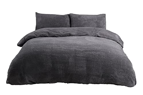 Sleepdown Teddy Parure de lit en Polaire pour lit King Size Gris Anthracite