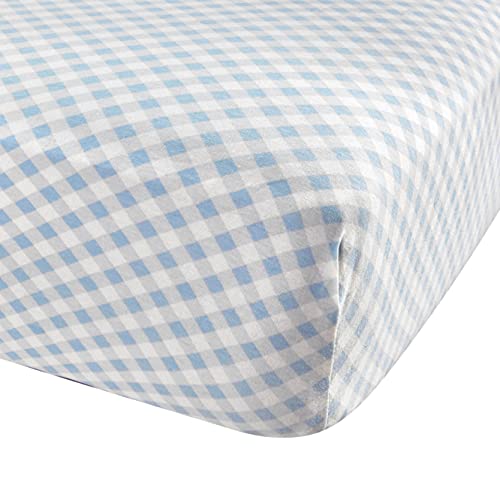 Image of Fitted Knit Crib Sheet - Best Crib Sheet for Baby - Infant | Toddler 100% Cotton Jersey Knit Deep Fitted Bed Sheet (28" X 52" (STANDARD CRIB), Checked Blue)
