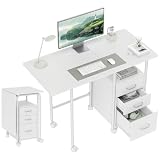 HOMCOM Escritorio Plegable con Ruedas y 3 cajones 105x51x75,5 cm Blanco